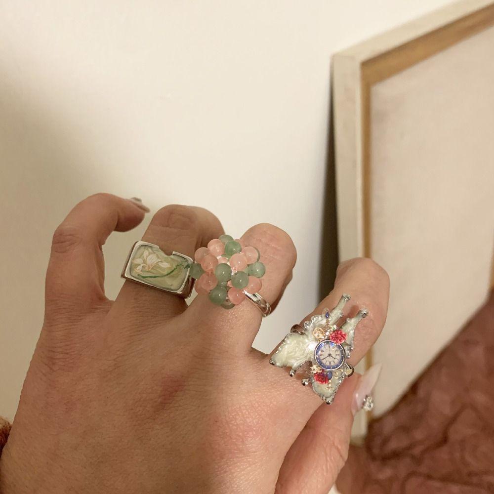 Flower Drip Oil Flower Ring Sweet Irregular Ring Temperament Enamel Finger Ring  Gift