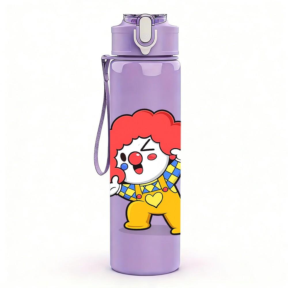 1PC Clown Cartoon Character 750ml Color Plastic Sports Water Bottle Leakproof Flip Straw Lid Suitable for Sports Office Home Use