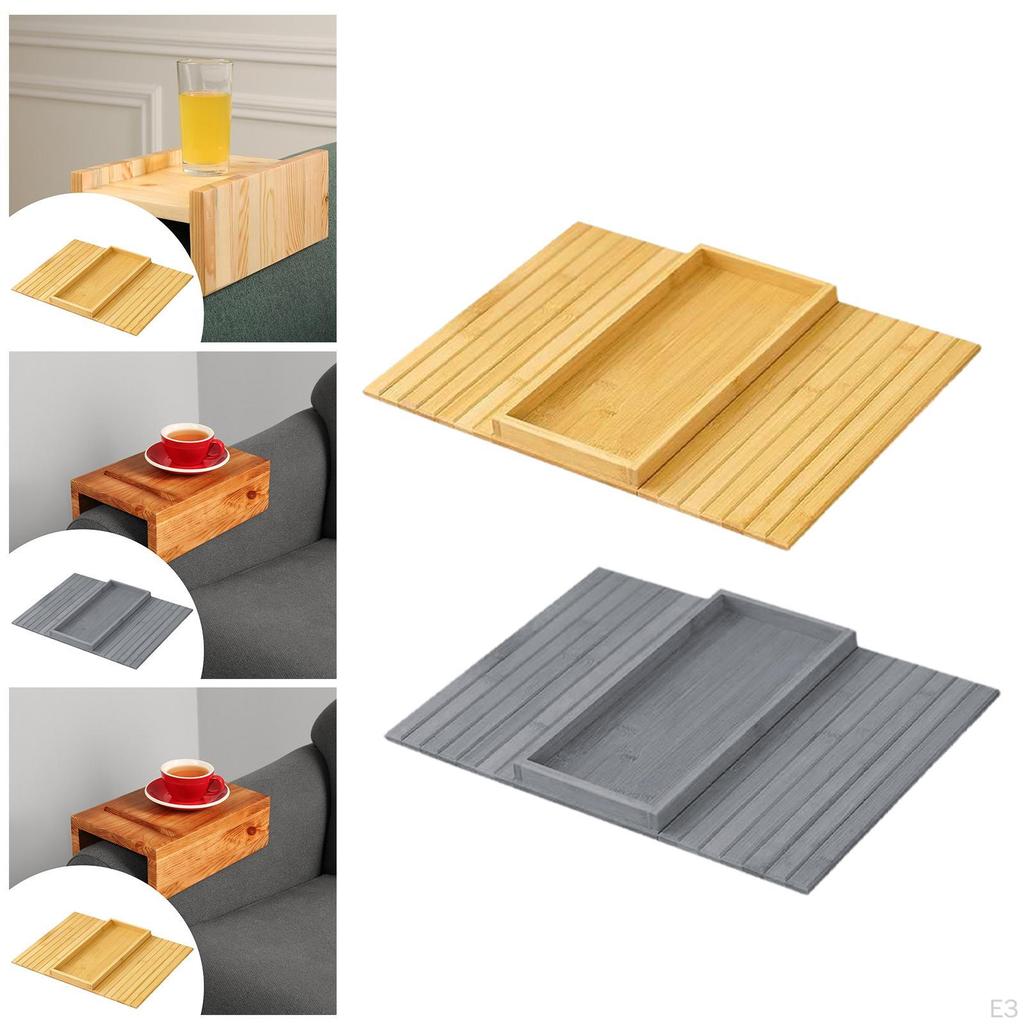 Sofa Arm Tray Non Slip Bottom, Flexible Rectangle Foldable Wooden Couch for Dessert, Snacks