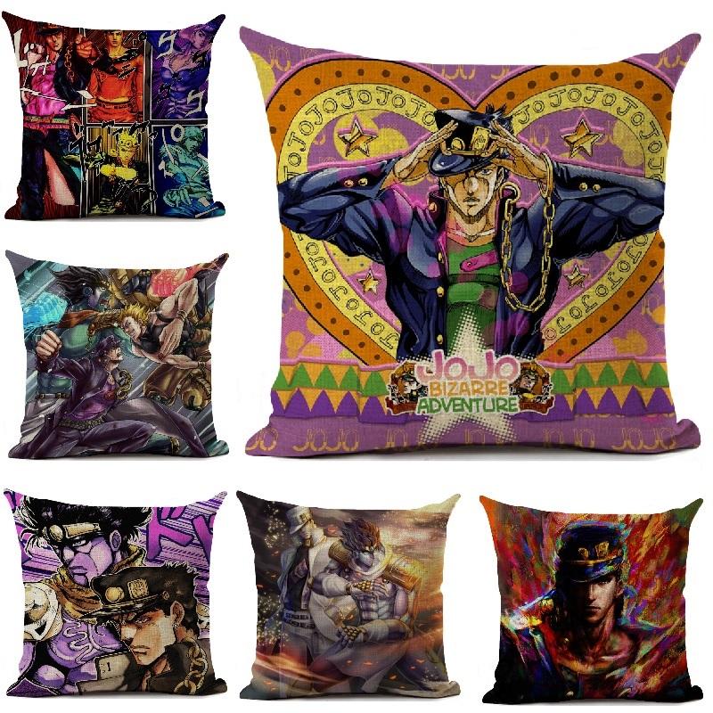 Jojos Bizarre Adventure Japanese Harajuku Manga Cushion Cover Living Room Sofa Square Throw Pillows Home Decoration Pillowcase