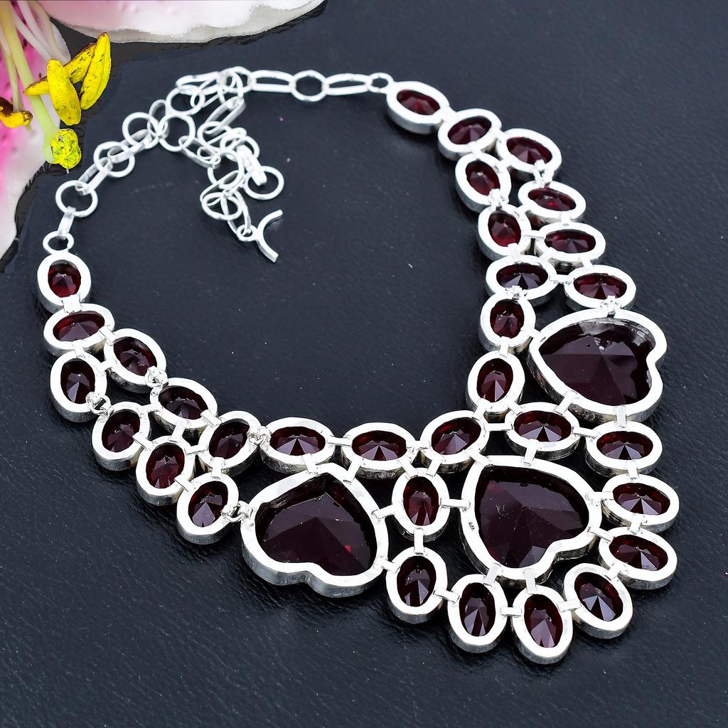 Mozambique Garnet, Garnet Gemstone 925 Sterling Silver Jewelry Necklace 18" KG-1854