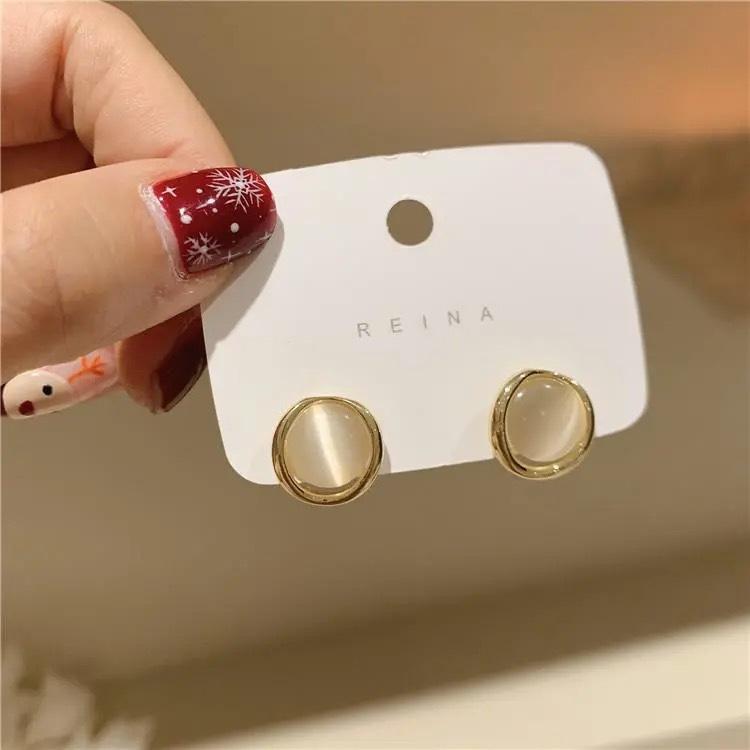 S925 silver needle opal stud earrings femininity geometric love premium earrings ins style Korean earrings collection