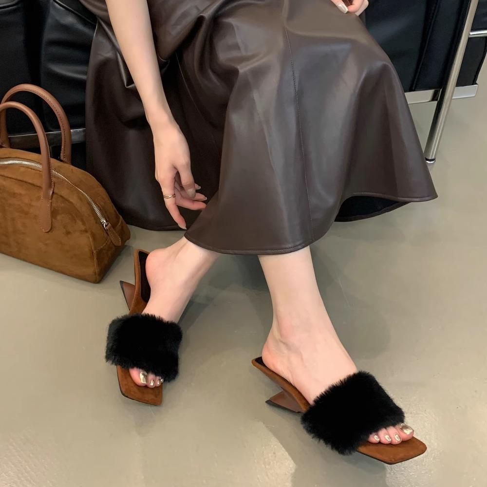 Мягкие тапочки на каблуке с уклоном от ветра женские 2024 года, на осень и зиму, увеличивающие рост, фея с юбкой, хлопковые тапочки