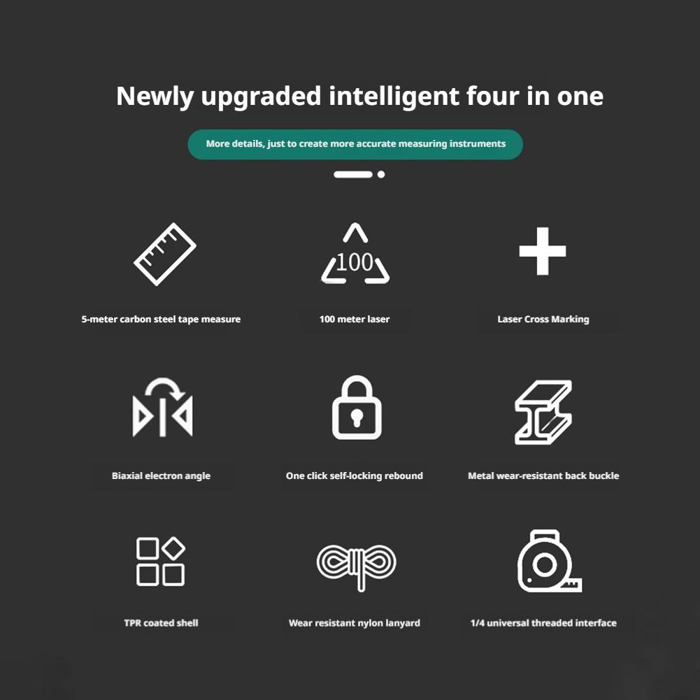 Портативная лазерная рулетка 4 в 1, цифровая рулетка, высокоточный лазерный дальномер, стальная рулетка, инструмент с высокой эластичностью
