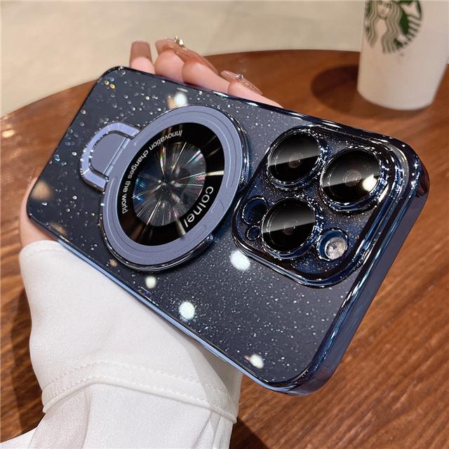 For IPhone 15 Pro Max Luxury Flash Magsafe Magnetic Plating Frame Stand Phone Case for IPhone 12 13 14 16 Plus Protective Cover