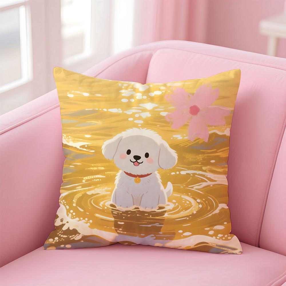 NICE CUTE Bichon Frise dog Cushion Cover Pillow Case Soft Friendly Fabric  Concealed Zipper