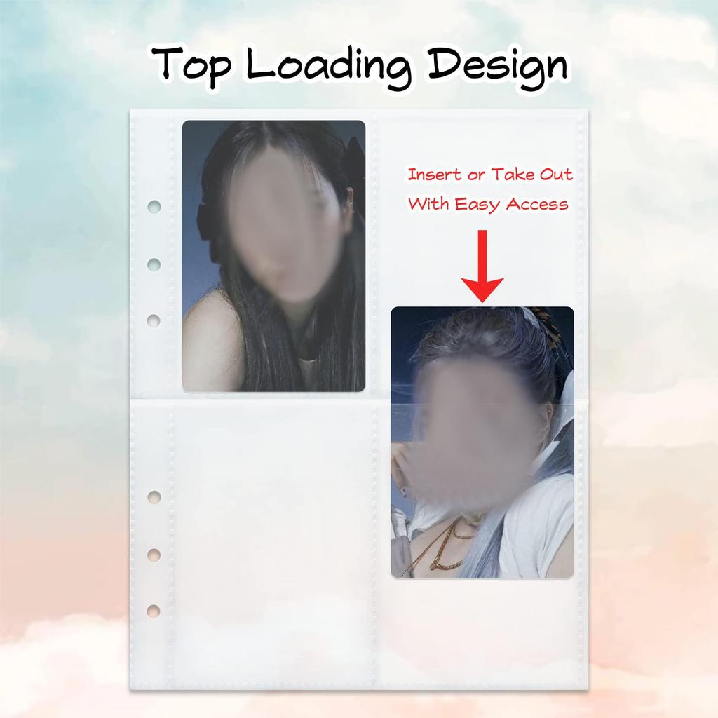 Кармашки для карт с верхней загрузкой, 4 кармана (200 карманов) – Двусторонний протектор страницы для 6-кольцевого скоросшивателя, вмещает карточки 2,7"x3,7": K-pop фотокарточка, Игра