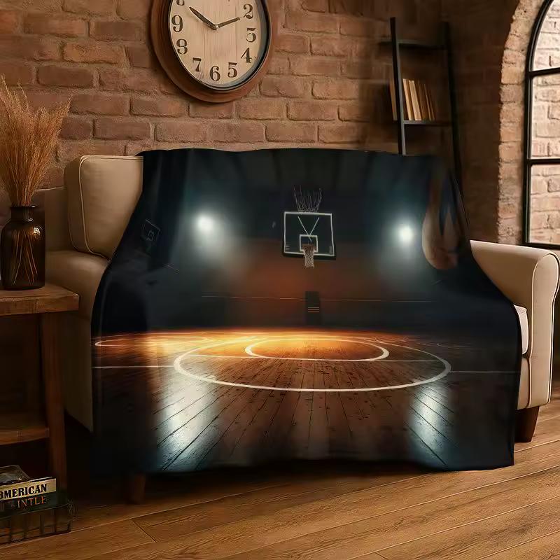 Retro Basketball Court Sport Flannel Blanket Soft Throw Blanket for Bedroom Living Room Bed Travel Camping Picnic Nap Cover Gift