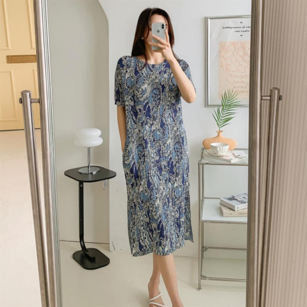 New Arrivals Open Run Women Summer Side Slit Pattern Long Dress