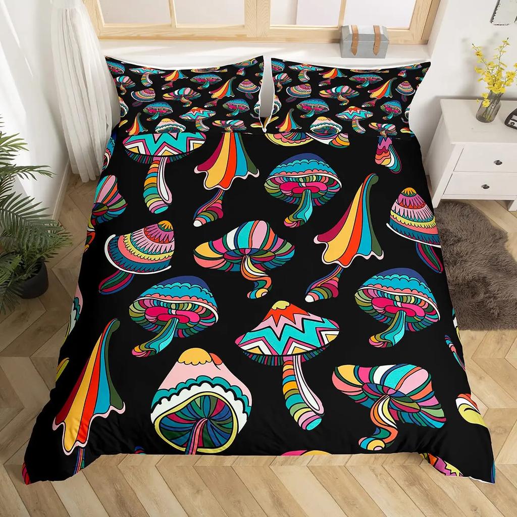 Mushroom Duvet Cover Set Burgundy Plant Fallen Leaves Bedding Set 2/3pcs For Boys Snail Print King Size Soft Comforter Cover