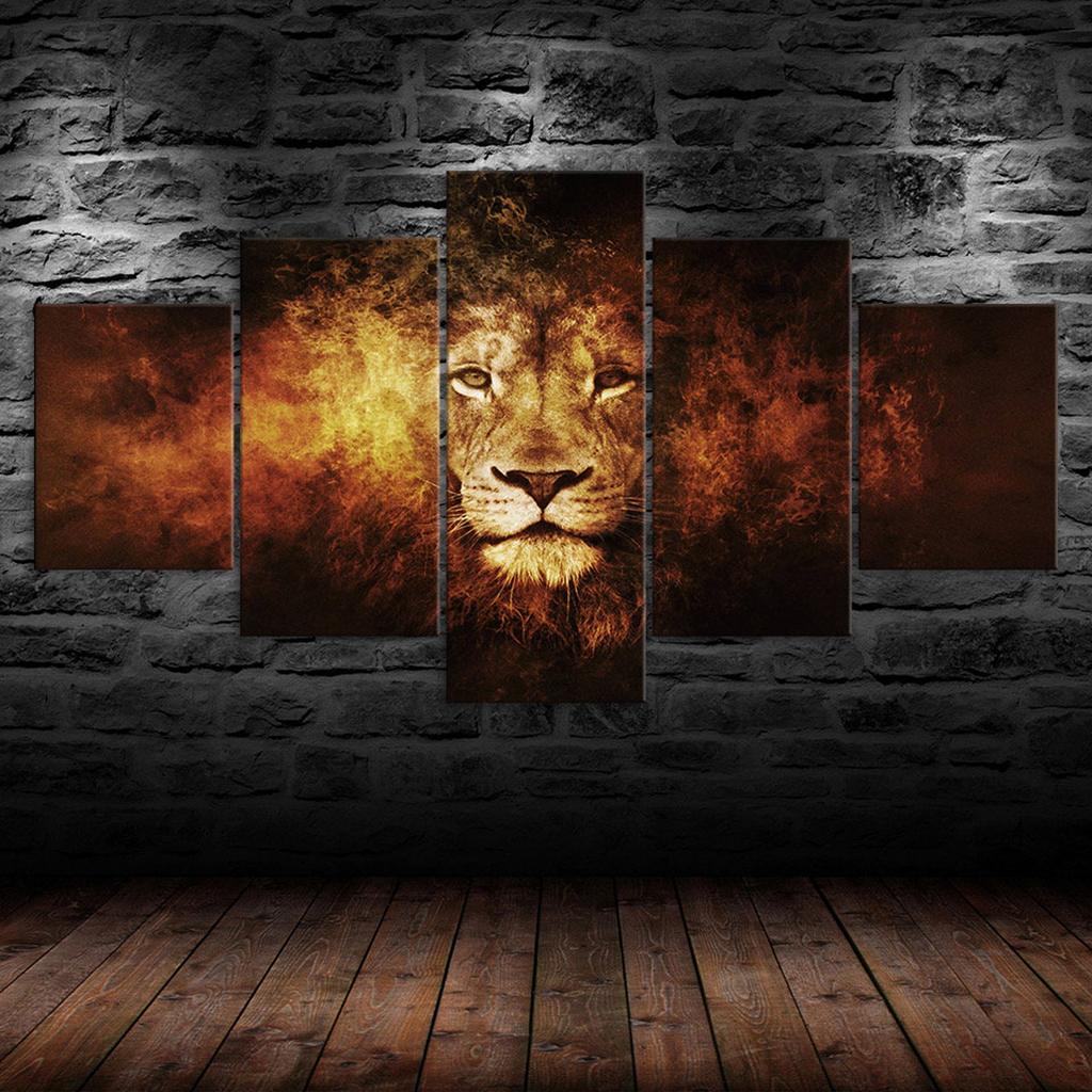 Mystic Lion Fantasy 5 Piece Five Panel Wall Canvas Print Modern Art Poster Home Decor Gift For Him For Her