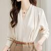 New Fashion Spring Women Blouses Shirts Long Sleeve V-Neck Office Lady Apricot Chifffon Blouse Shirt Women Tops J768