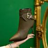 Brand Ladies Shoes Ankle Women's Boots Sexy Modern Boots Women Belt Buckle Pointed Toe Side Zip Thin High Heel Shoes Women