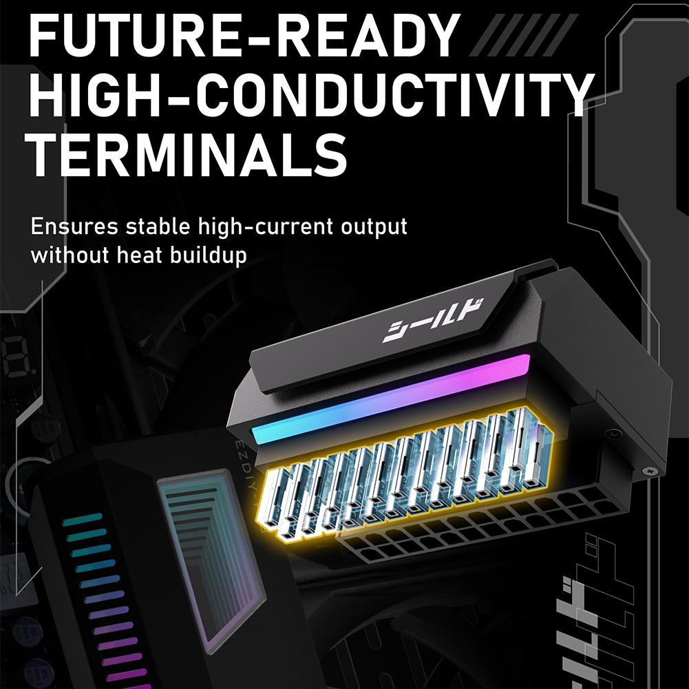ATX 24 Pin To 180 Degree Power Plug Adapter with Infinity Mirror ARGB Light 24-pin 180° Angle Adapter Connector for Computer PC