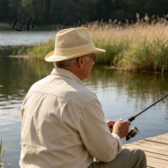 UV Protection Summer Hat Men's Breathable Sun Hat Mesh Wide Brim Fishing Cap for Middle Waterproof Aged Lightweight Foldable Outdoor Beach