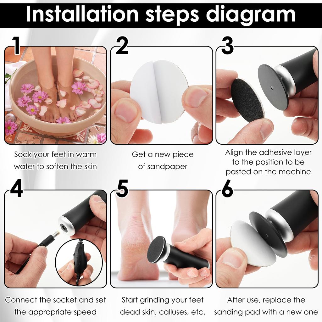 Электрическая пилка для удаления мозолей на ногах, перезаряжаемый инструмент для педикюра, регулируемая пилка для стоп, портативное средство для удаления мозолей со сменной наждачной бумагой