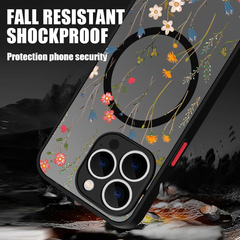 Магнитный чехол для телефона с узором из цветов и листьев Для iPhone 17 15 16 Pro Max 14 13 Pro 17 Для Magsafe Беспроводная зарядка Мягкий край Чехол