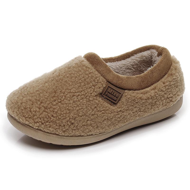 Home indoor non-slip and warm women's shoes, plush and plush thickened fashion casual shoes, bags and cotton slippers