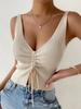 2024 Summer Women Drawstring Front Ribbed Knit Tops Femme Sexy V Neck Sleeveless Crop Top Clothe High Stretch Split Cropped Tank