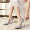 Wedding Shoes Women's Winter Bride Shoes Sequined Wedding Dress Two Wear Crystal Shoes New Silver Bridesmaids High Heels Thin Heels Not Tired Feet