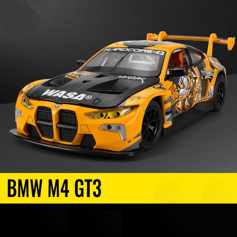1:24 BMW M4 GT3 Alloy Sports Car Model Diecasts Metal Racing Car Vehicles Model Simulation Sound Light Collection Kids Toys Gift