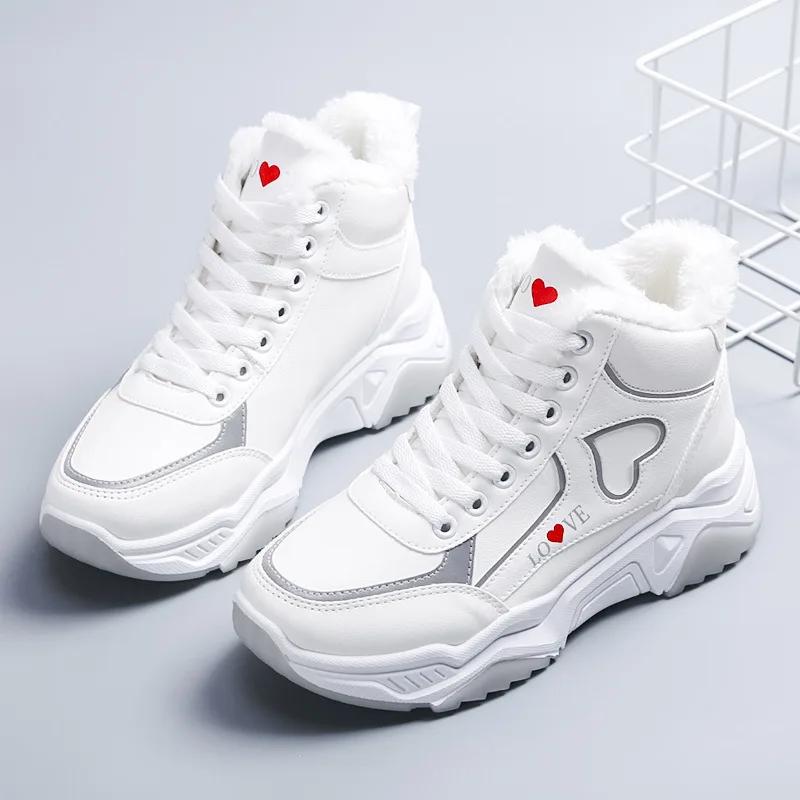 Зимние женские высокие кроссовки 2024 года, новые теплые повседневные туфли Love Woman из плюша и бархата, женская спортивная обувь на платформе Zapatillas Mujer