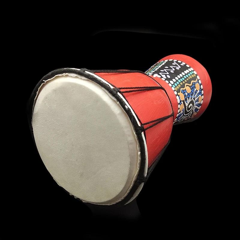 4 Inch African Djembe Drum Colorful Pattern Wooden Hand Drum Percussion Musical Instrument Random Pattern Walnut