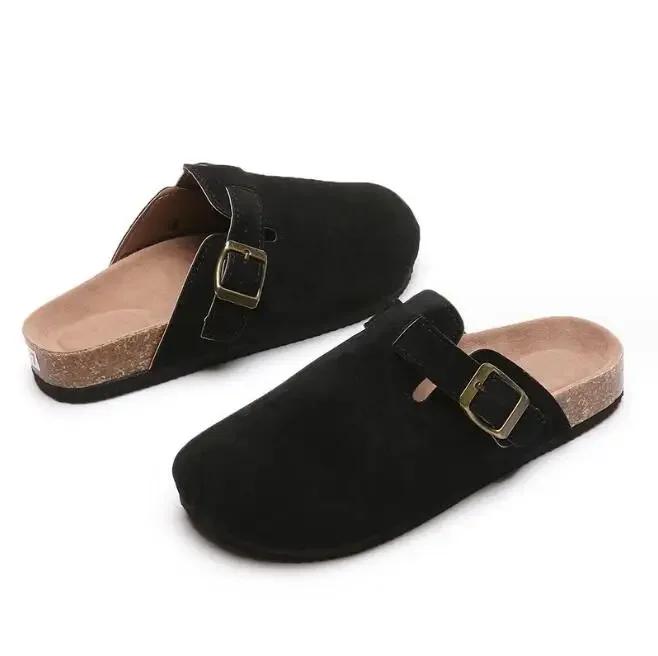 New Clogs Slippers For Women Men Cork Footbed Sandals Female Suede Mules Slides Beach Shoes
