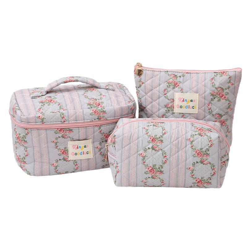 Косметичка стеганая с цветочным принтом большой вместимости - Стильная, компактная и удобная