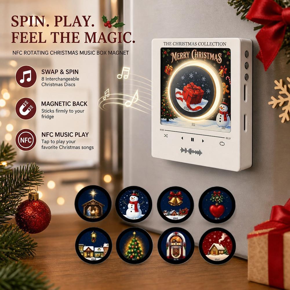 Screw Free Mold Rotating Luminescent NFC New Christmas Music Box Refrigerator Sticker Magnetic Holiday Decoration Gift