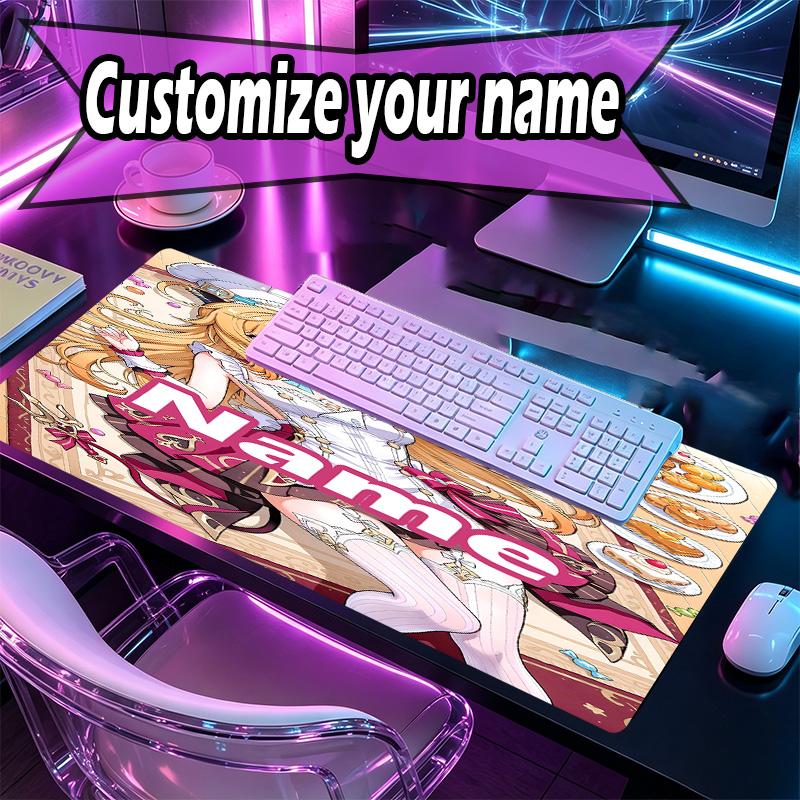Custom Name Personalized Genshin Impact Pattern Mousepad, Laptop PC Desk Mat, Decorative Desk Mat for Home Keyboard Pad Gift