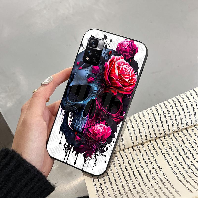 Чехол для телефона с изображением черепа и цветка для Xiaomi Redmi note 13 12 Pro 11S 11 10 Pro 10S 12S Redmi 10 9C 13C