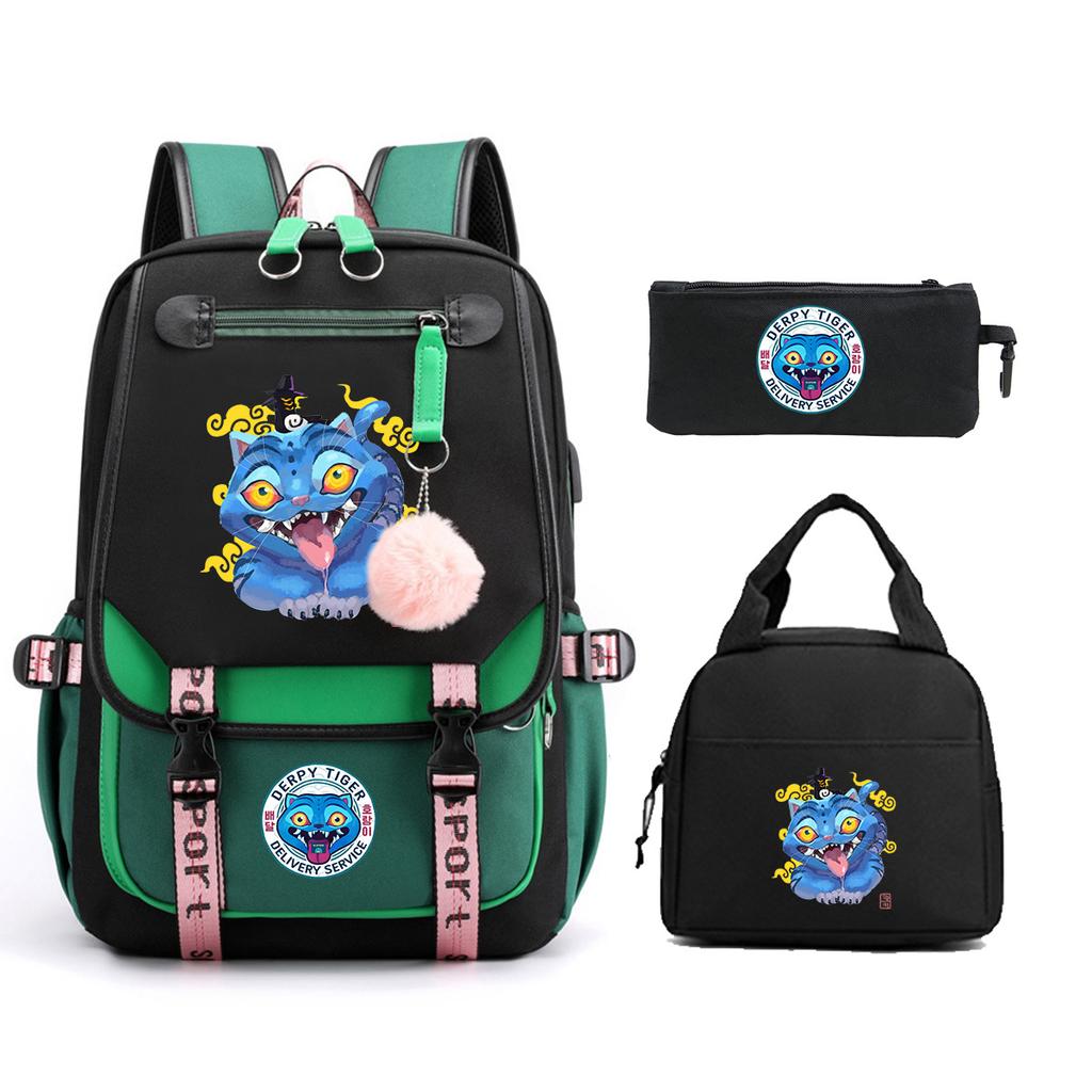 Animation Cartoon Printing Large Capacity Student School Bag Children'S Meal Bag Casual Pencil Bag Three-Piece Set