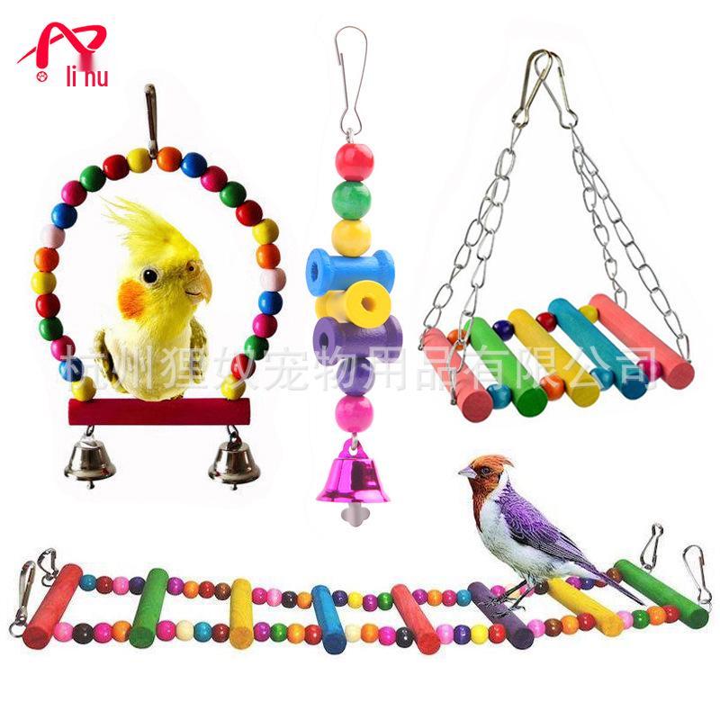 Parrot Cloud Ladder Swing & Perch: Bird Cage Accessories with Mirror, Bridge & Hanging Ring