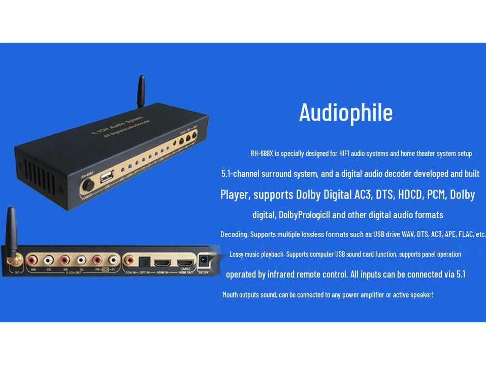 Звуковая карта-декодер 5.1 без потерь Dolby DTS AC3 с HDMI, оптическим, коаксиальным входом и Bluetooth 5.0