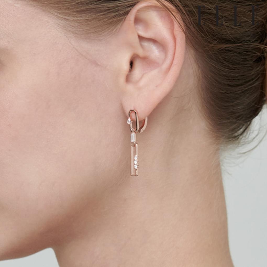 14K Square Cubic Drop Earrings (Gold Pin) ELGPEE389