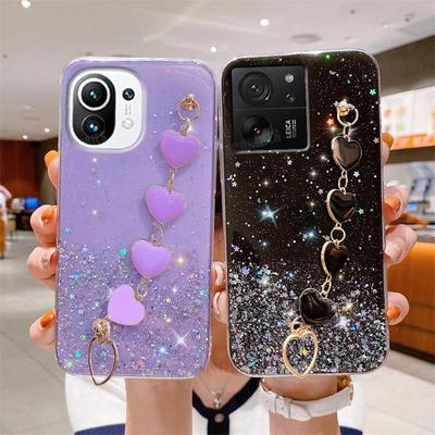 Чехол-цепочка с блестками Mi11lite Love Heart для Xiaomi Mi 11 Lite 5g Ne 13 13t 12t 11t Pro 10t, силиконовый чехол-браслет Mi13t