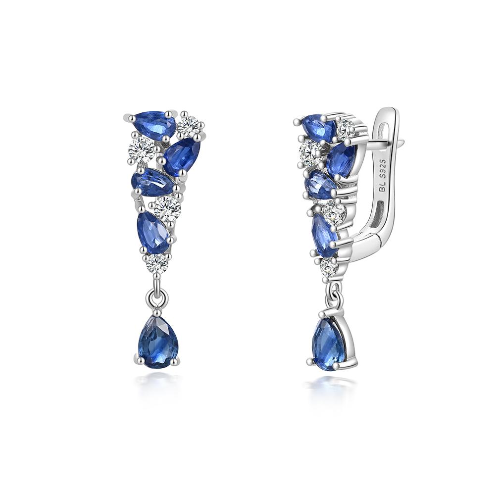 Long Dangling Clasp Silver Earrings with Natural 3.24ct Blue Kyanite Gemstones Fine Jewelry for Women Bolaijewelry