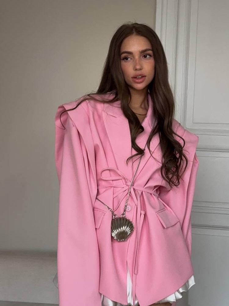 Женский пиджак-жакет с поясом и подплечниками - Европейский и американский стиль, Элегантный офисный блейзер