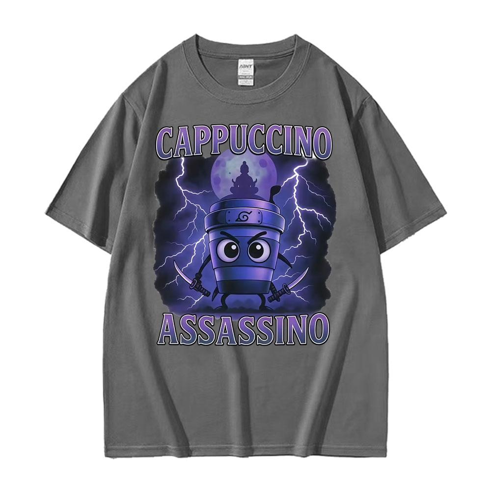 Cappuccino Assassino Funny Italian Brainrot Meme T Shirts Unisex Harajuku Y2k Humor Oversized Tshirt Unisex Comfort Cotton T Shirt