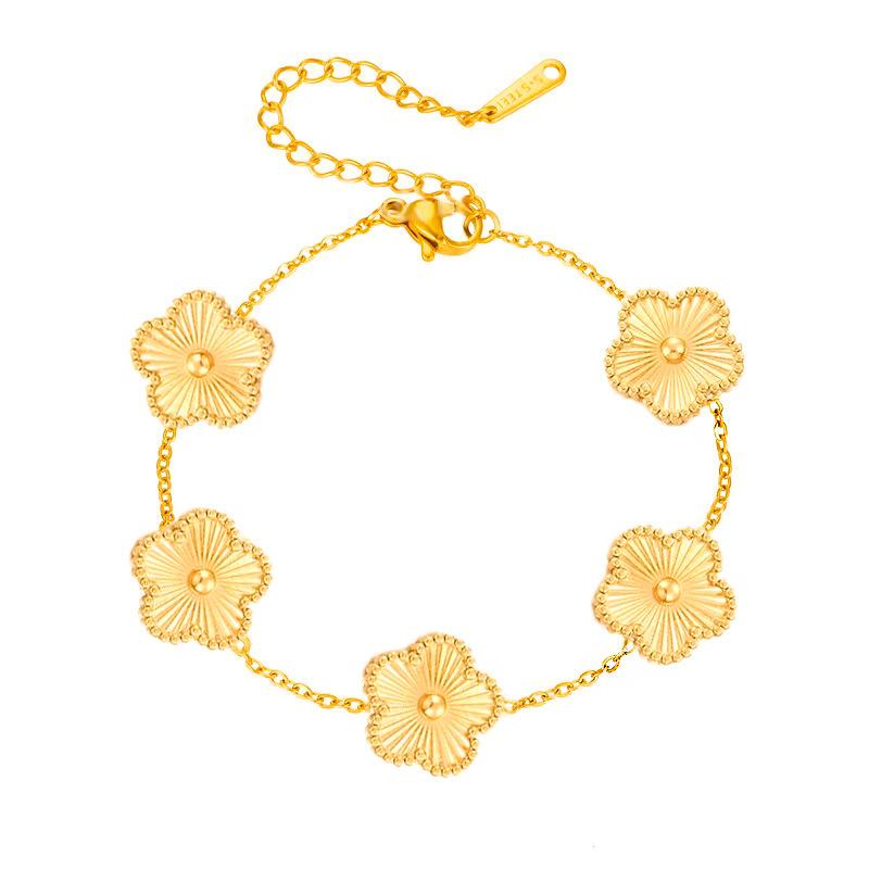 Five Leaf Flower Luxury Bracelet for Women Gold Color Charm Bracelets Jewellery Clover Fashion Zircon Gifts