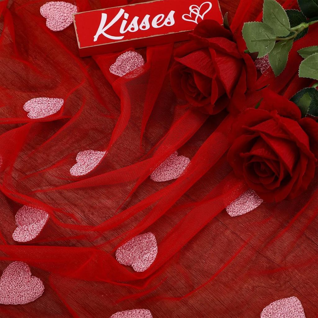 Boao Embroidery Valentines Day Table Runner 30 x 118 Inch Lace Gauze Love Heart Table Decor for Wedding Party Valentines Decorations Anniversary