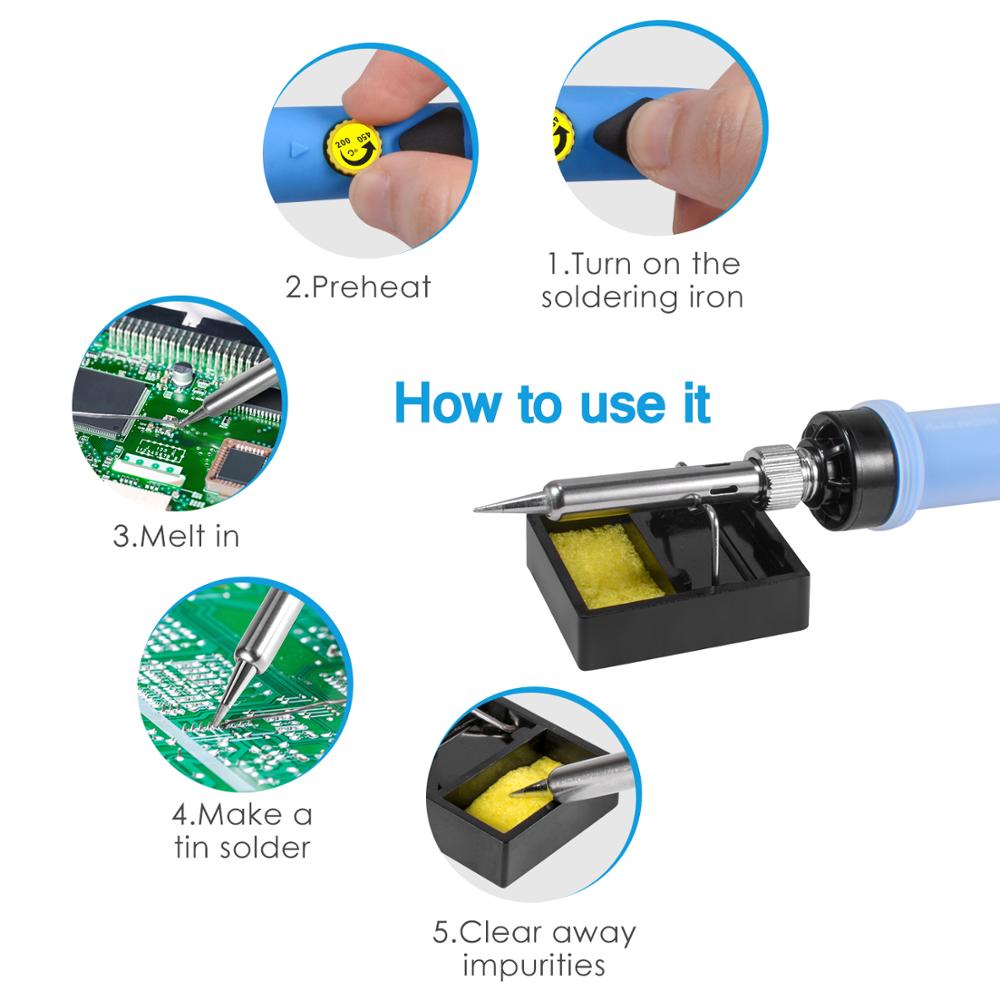80W Electric Soldering Iron Gun Stand Tool Tweezers Kit Solder Wire Welding Tools