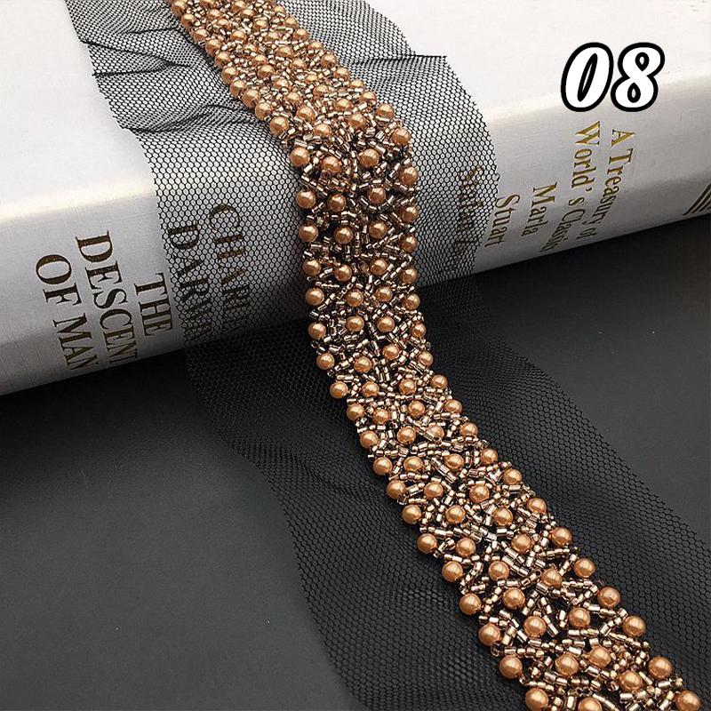 Кружевная лента с бисером Кружевная ткань Отделка бахромой из бисера Вышитая отделка воротника Африканская кружевная ткань Шитье DIY поделки