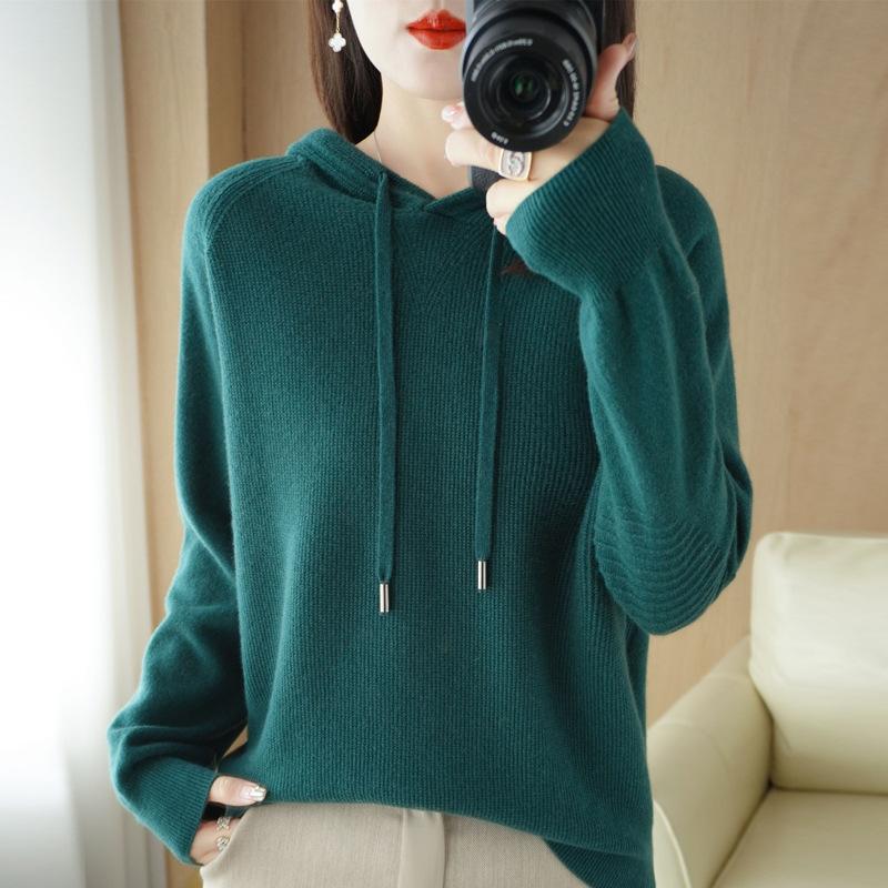 INDFS Женская мода повседневная осень-зима однотонный принт длинный рукав с капюшоном свитера