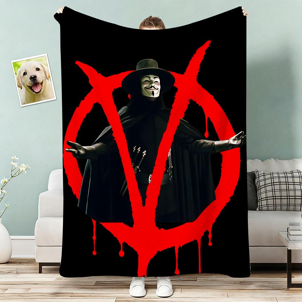 Classic Hackers Movie V For Vendetta Throw Lightweight 240g Flannel Blanket Soft Skin-friendly for Summer Cooling