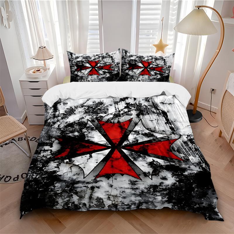 3Pcs Resident Evil Symbol Bedding Set Soft Fabric Duvet Cover Pillowcases Home Christmas Xmas Halloween Gift 1 Duvet Cover 2 Pillowcase G1189