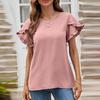 Sweet Short Petal Sleeve Blouse 2023 Summer Solid Color Round Collar Casual Loose Shirt Women Tops Clothes Blusas 26672