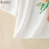 ZANZEA Женская повседневная блузка с круглым вырезом и коротким рукавом с цветочным принтом