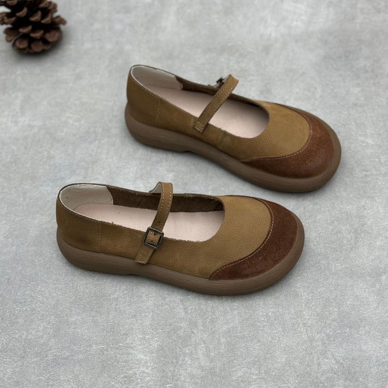 Johnature Женские туфли ручной работы из натуральной кожи в стиле ретро с круглым носком, неглубокие мягкие туфли из воловьей кожи на плоской подошве